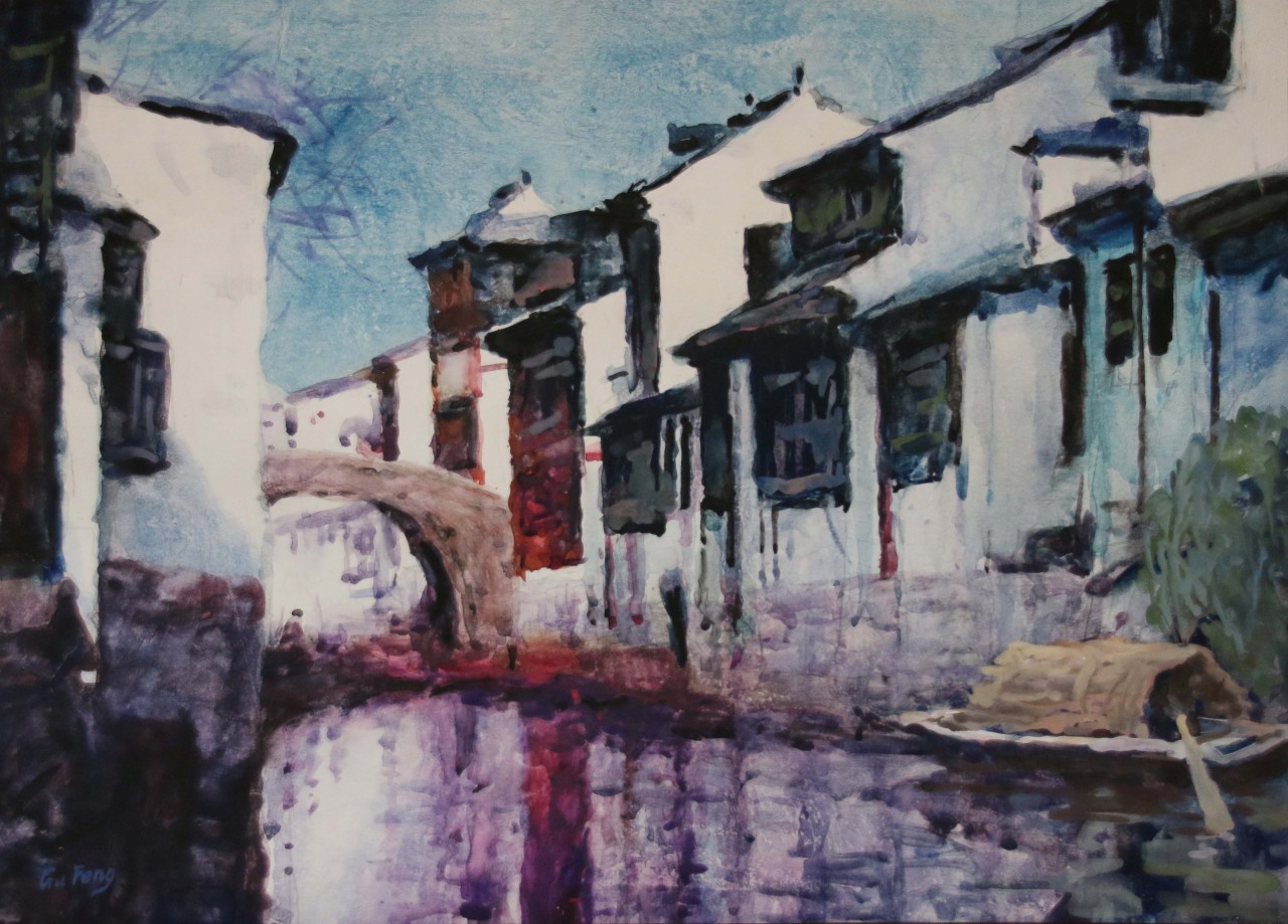 【《明媚江南》水彩画 谷丰(周晨辉)作-周晨辉风景-纸