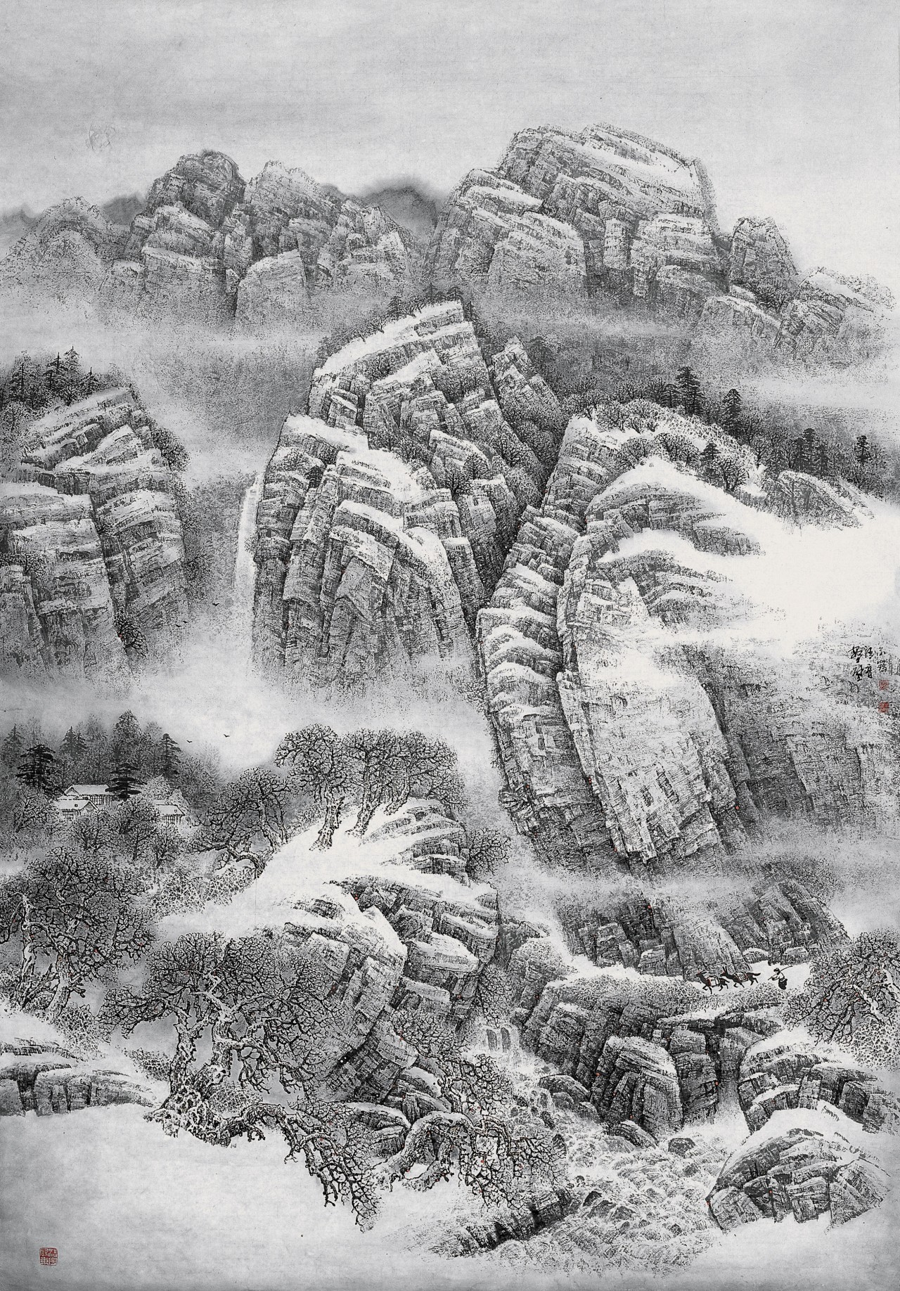 【瑞雪渡家山 -赵金鹤山水国画-纸本(2014年作)】赵金鹤精品系列作品