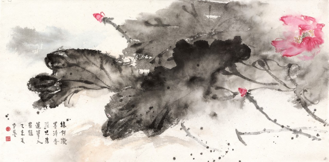 泼墨荷花 lotus 朱晏墨zhu yanmo 100cmx50cm 纸本chinese art paper
