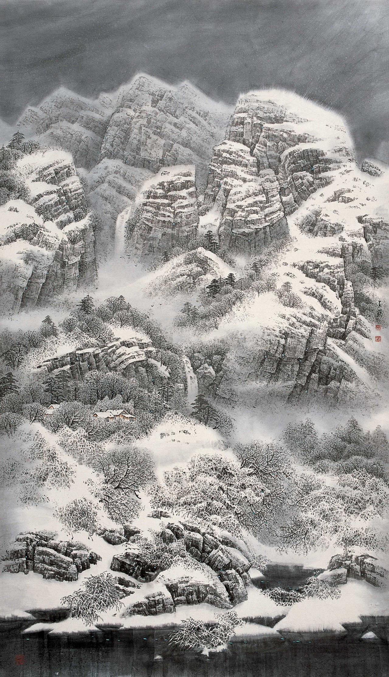 【24#银波深壑 2015年 180x97 纸本水墨-赵金鹤山水