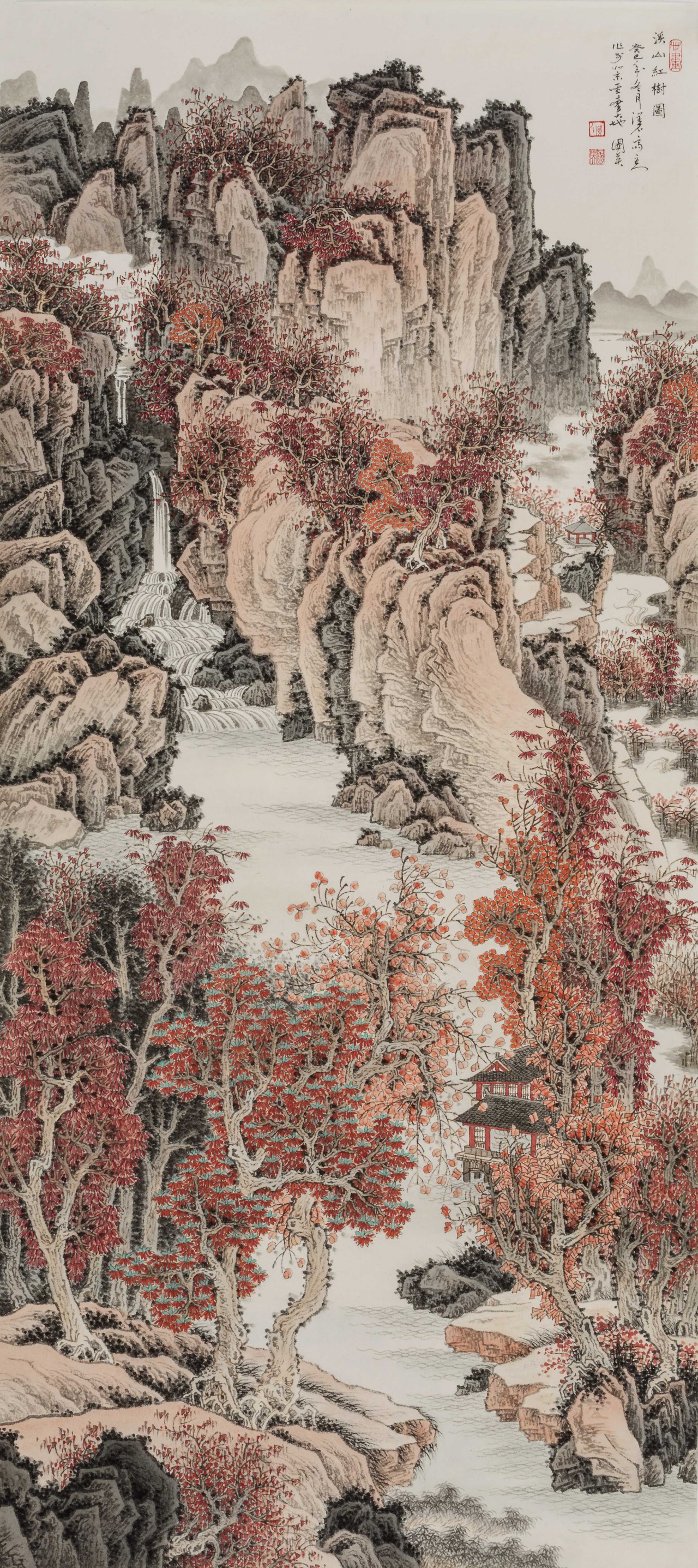 溪山红树图68×138cm