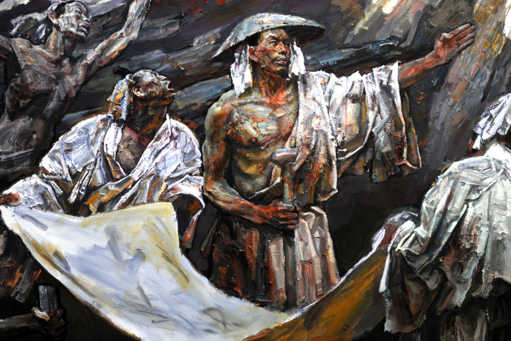 【《河魂一一大禹治水》局部-章仁缘人物油画-布面(年
