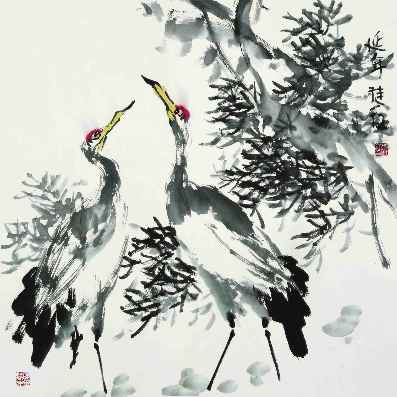 【延年 68cm×68cm 纸本 2008年_副本-刘继红花鸟国画