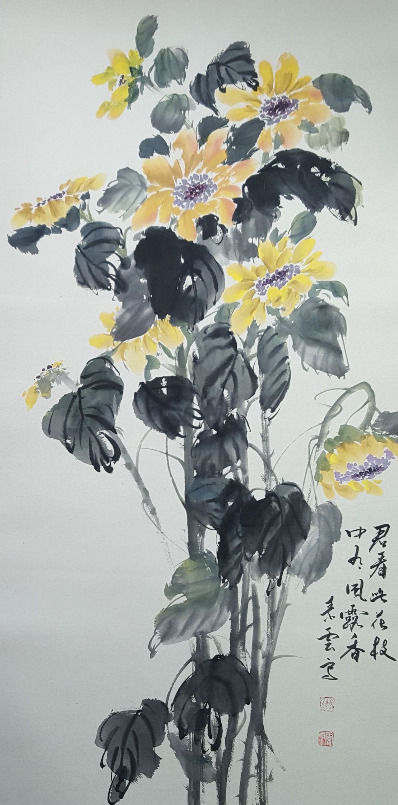 【向日葵-申素云花鸟国画-纸本(2018年作)】申素云作品_个人作品推介