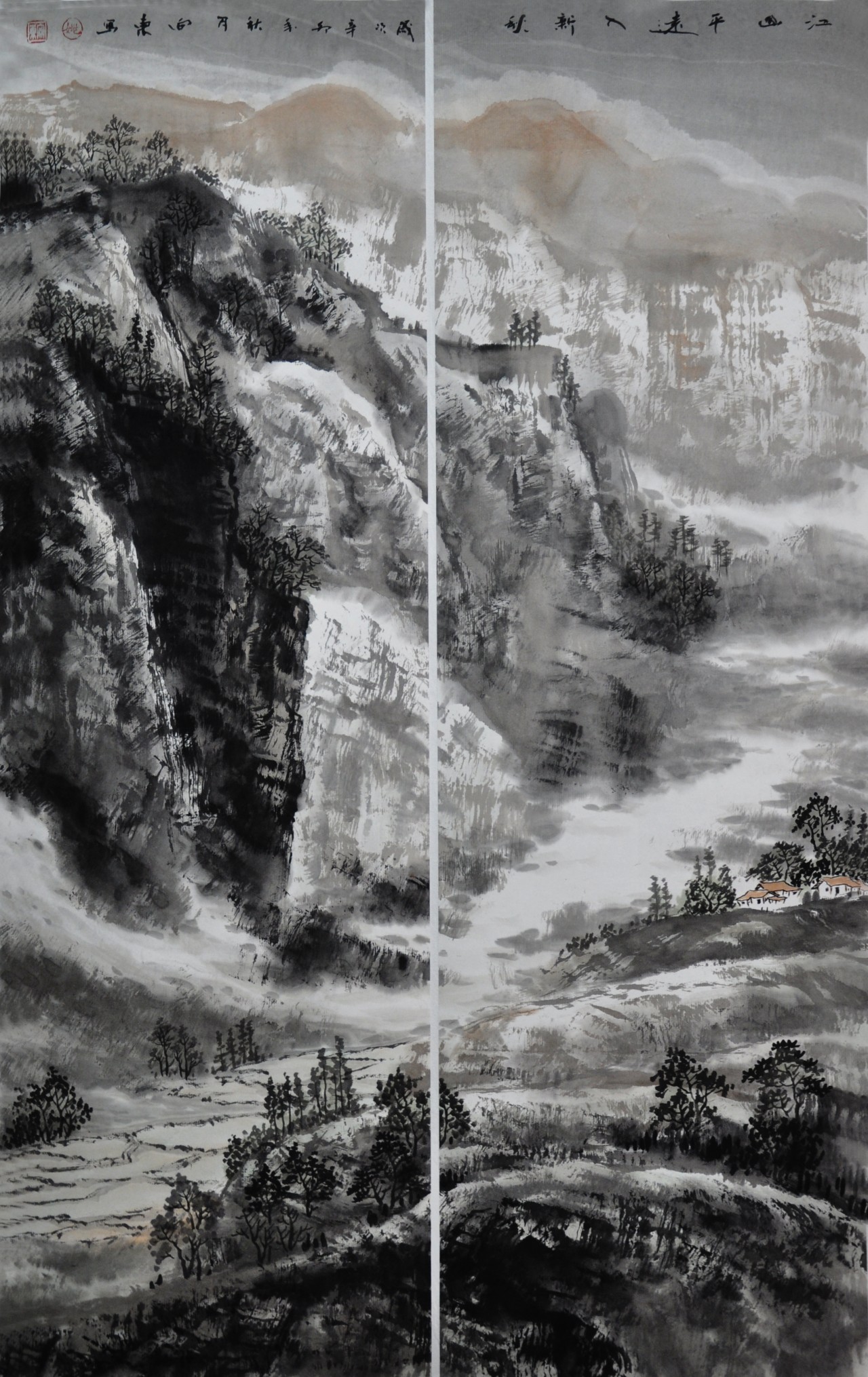 【江山平远入新画-姚向东山水国画-纸本(2013年作)】