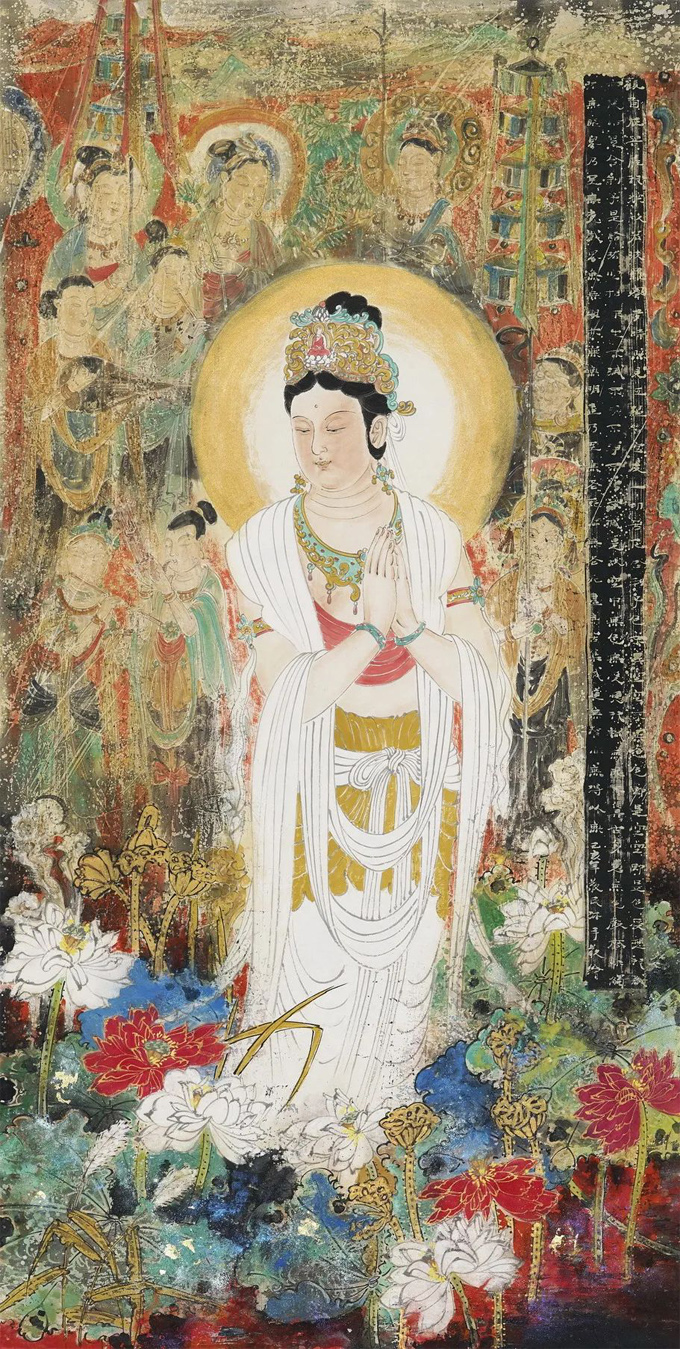重彩观音佛像——佛像画家邓敬民观音菩萨像作品欣赏