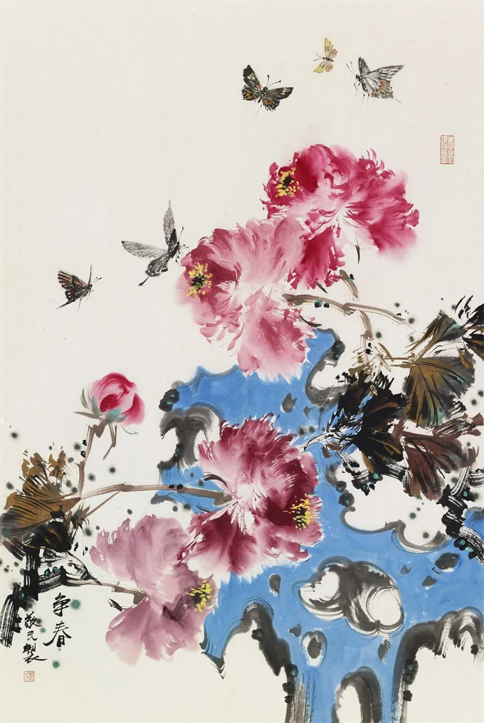 【动态】富贵牡丹图一中国当代著名国画家邓敬民写意牡丹画作品欣赏