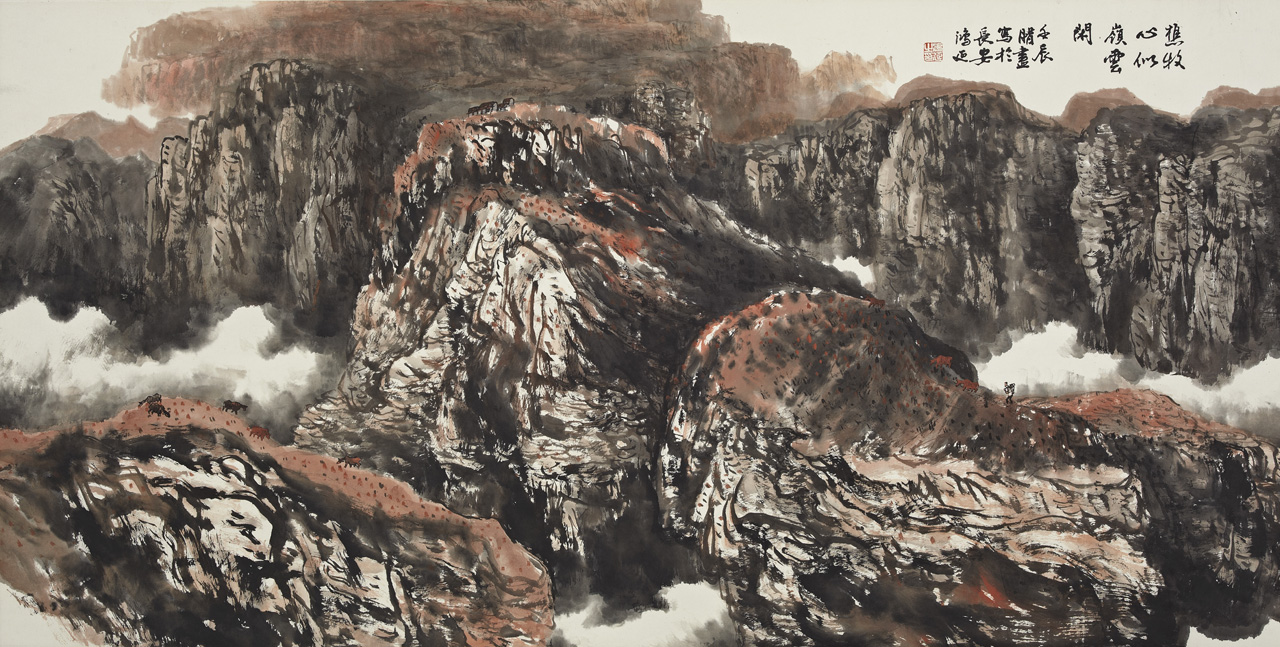 徐鸿延 樵牧心似岭云闲纸质68x136cm2012年