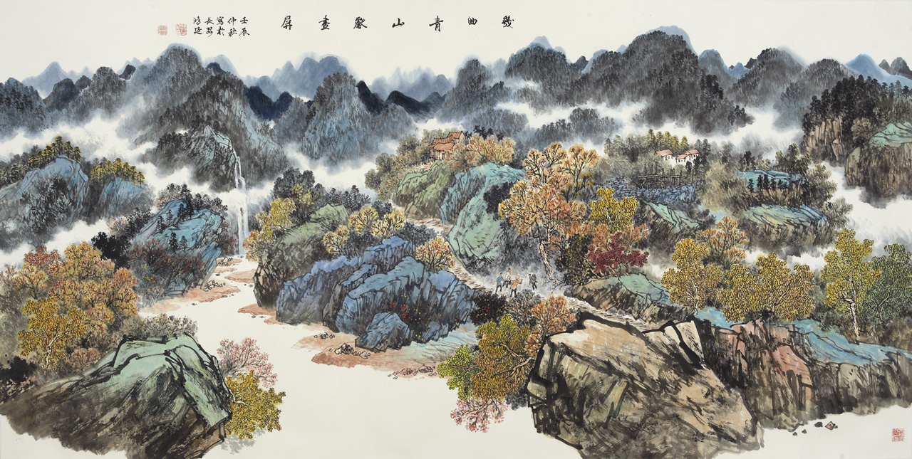 徐鸿延 几曲青山献画屏123x246cm2012年