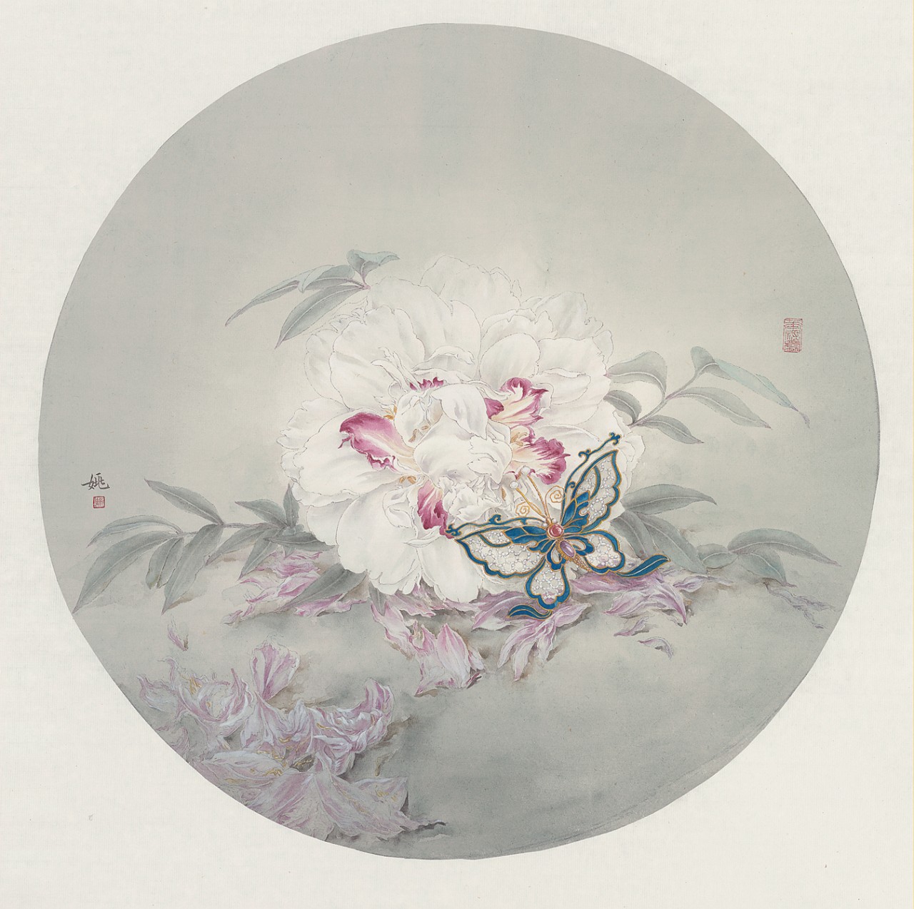 【蝶恋花40cm直径2011年-姚媛花鸟国画-纸本(2011年作)】姚媛作品