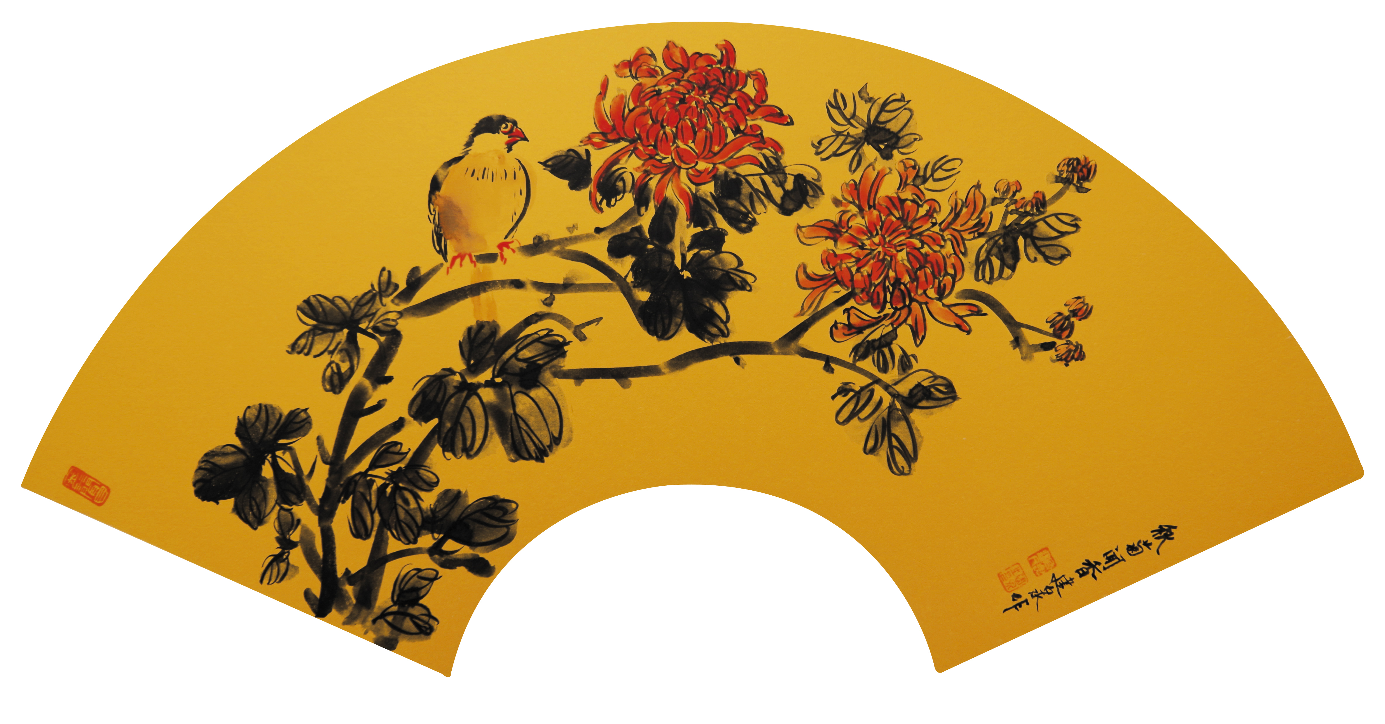 罗建泉 扇面·菊 66cm×33cm