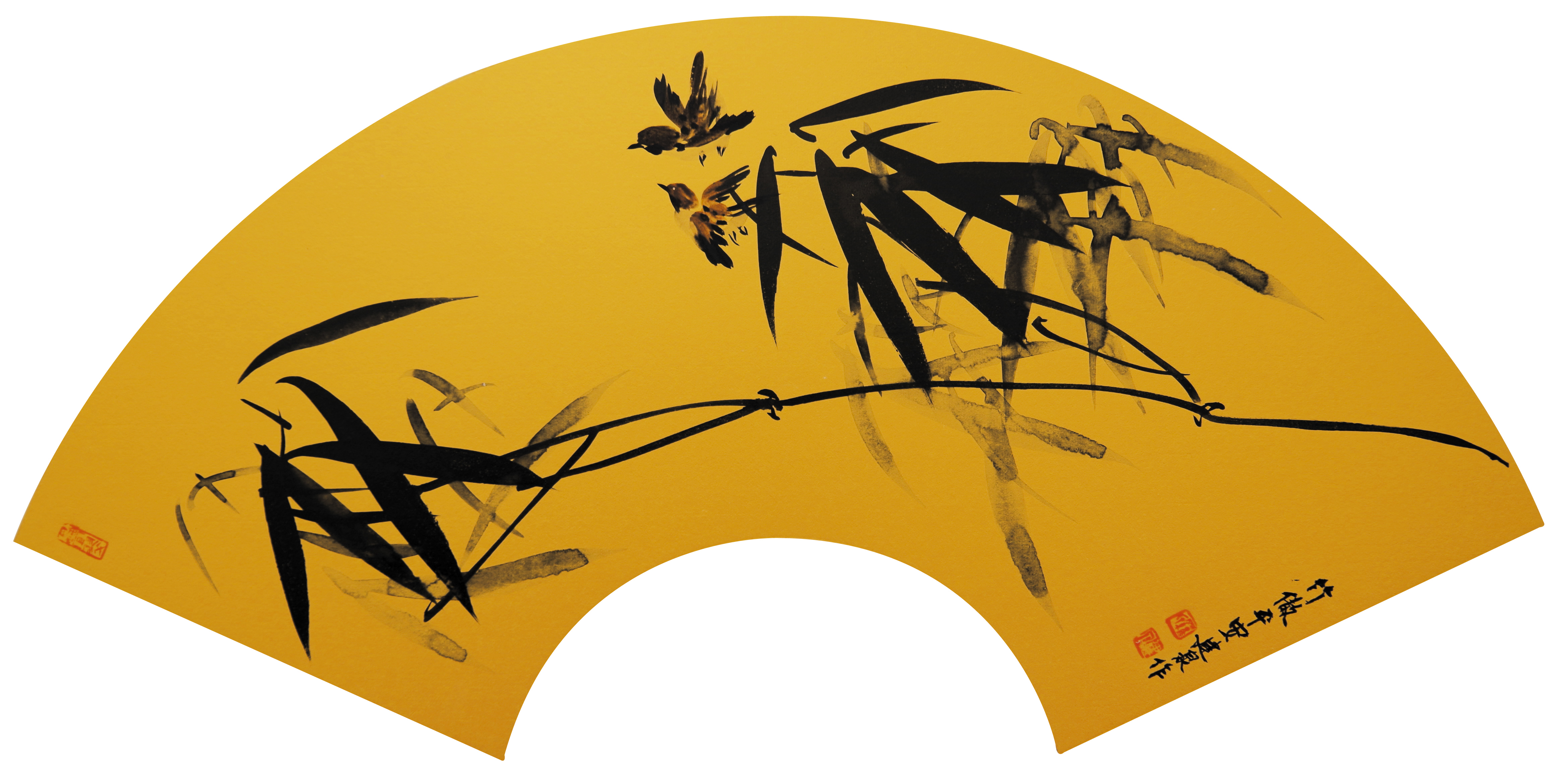 罗建泉 扇面·竹 66cm×33cm