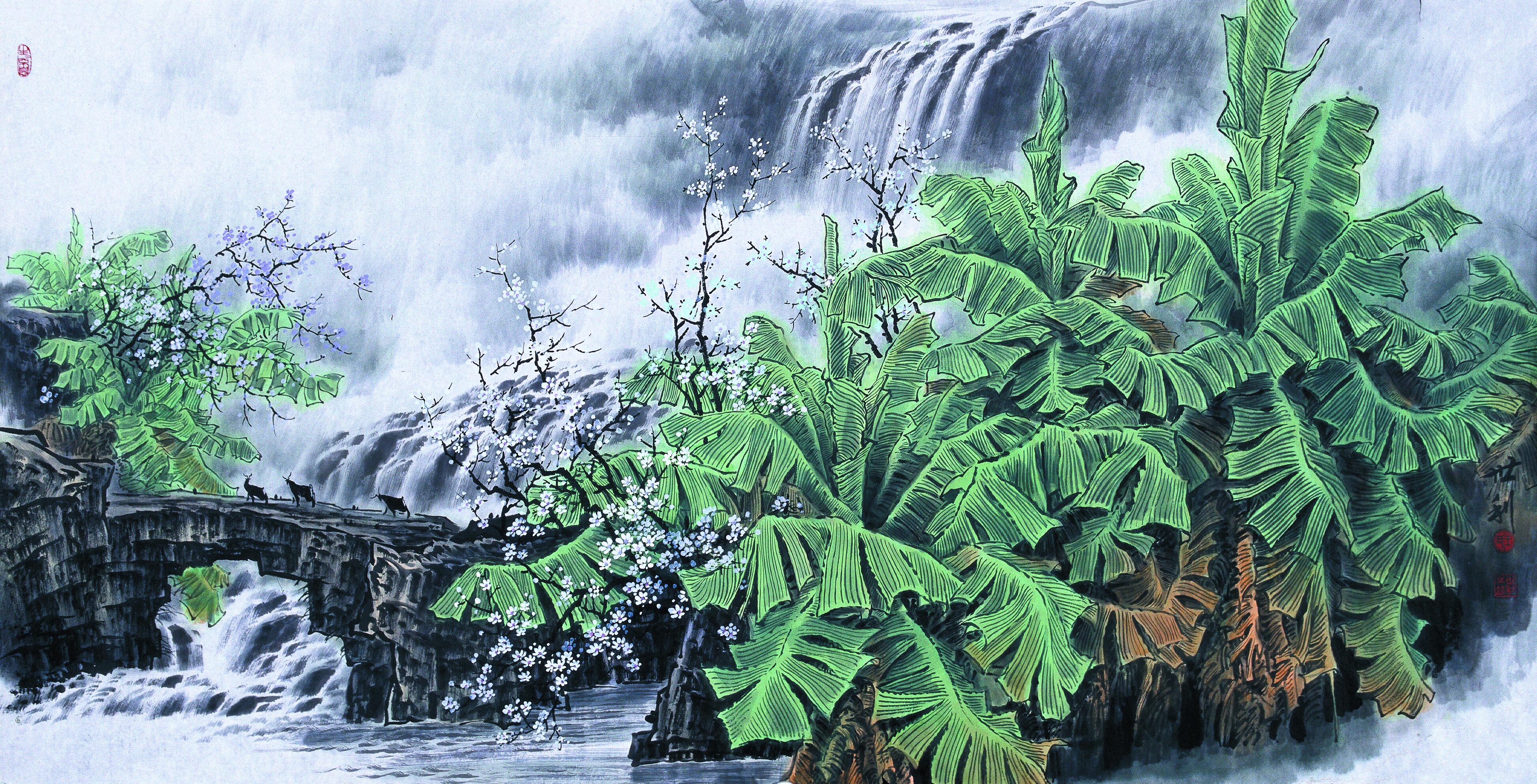 【饮水思源 68x136cm 2003年-王世利山水国画-纸本(2015年作)】王世利