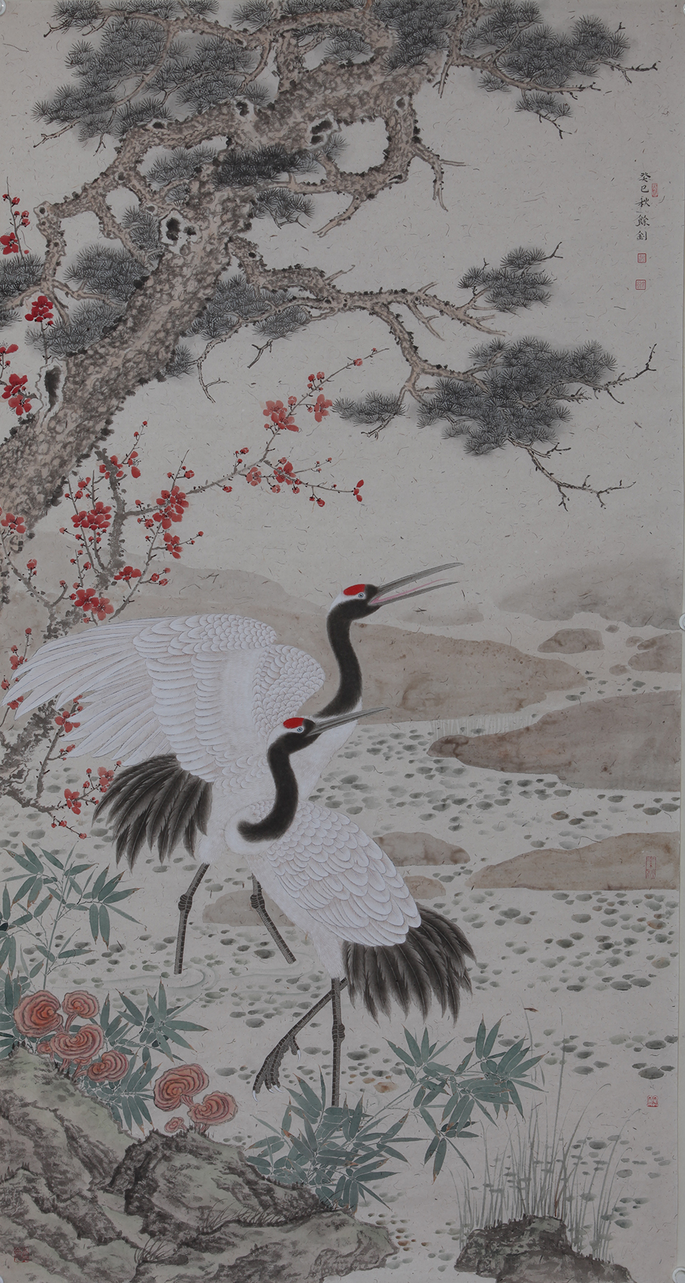 赵余钊 《瑞鹤图》,纸本90×180cm,2013年