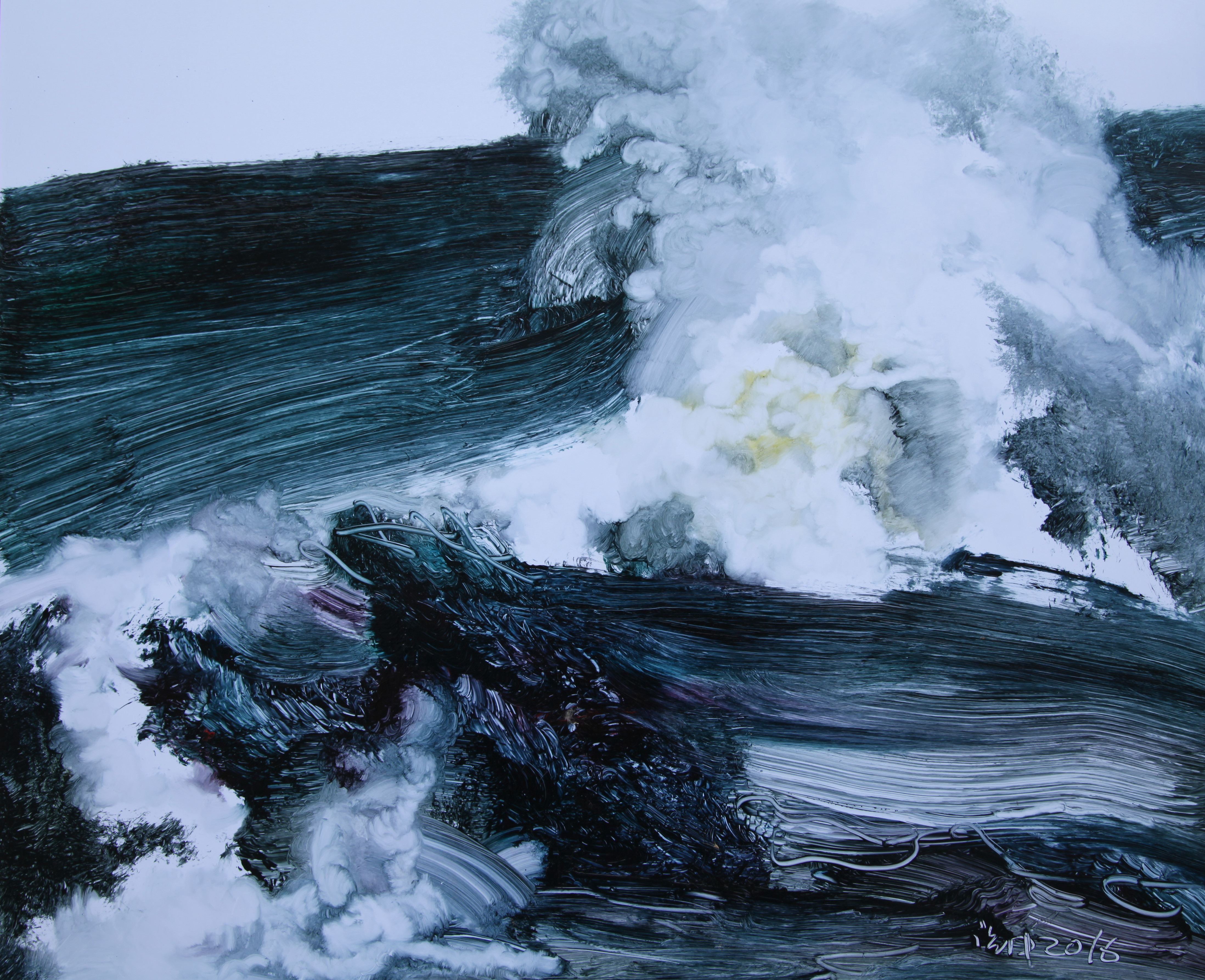 【涛声-崔治中风景油画-纸板(2016年作)】崔治中作品_个人作品推介