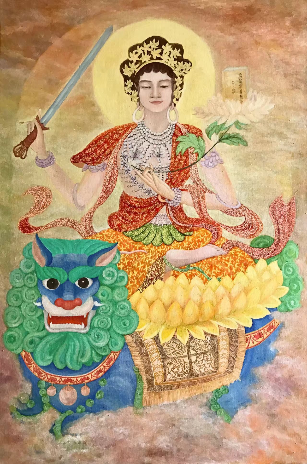 【文殊菩萨2-胡继灵人物 油画-布面 (2017年作)】胡继灵佛教油画作品