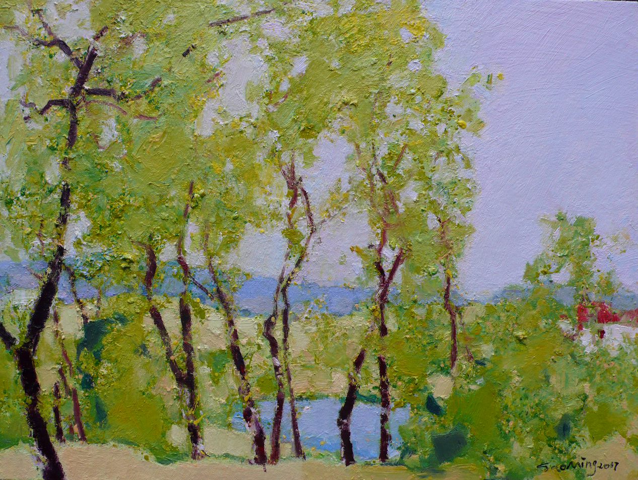 【长郊春色绿无涯80x60cm2017-高鸣风景油画-布面(2017年作)】高鸣