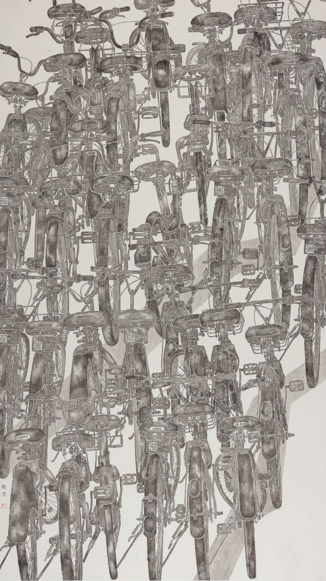 【《共享单车时代》-张迟舟其他国画-纸本(2017年作)】张迟舟单车系列
