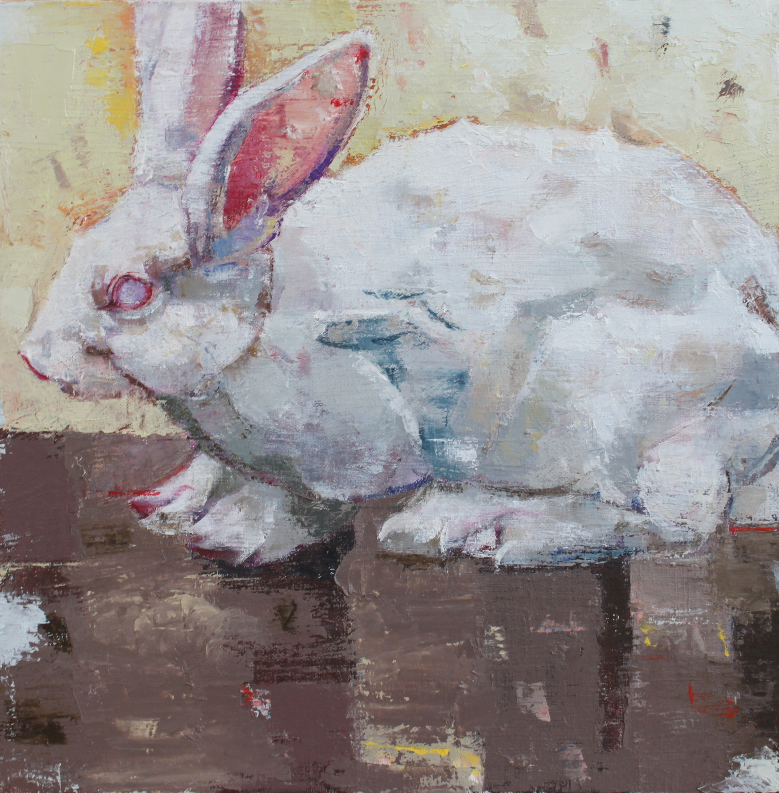 褚先宇 《兔子小姐》30x30cm  布面油画 2019年