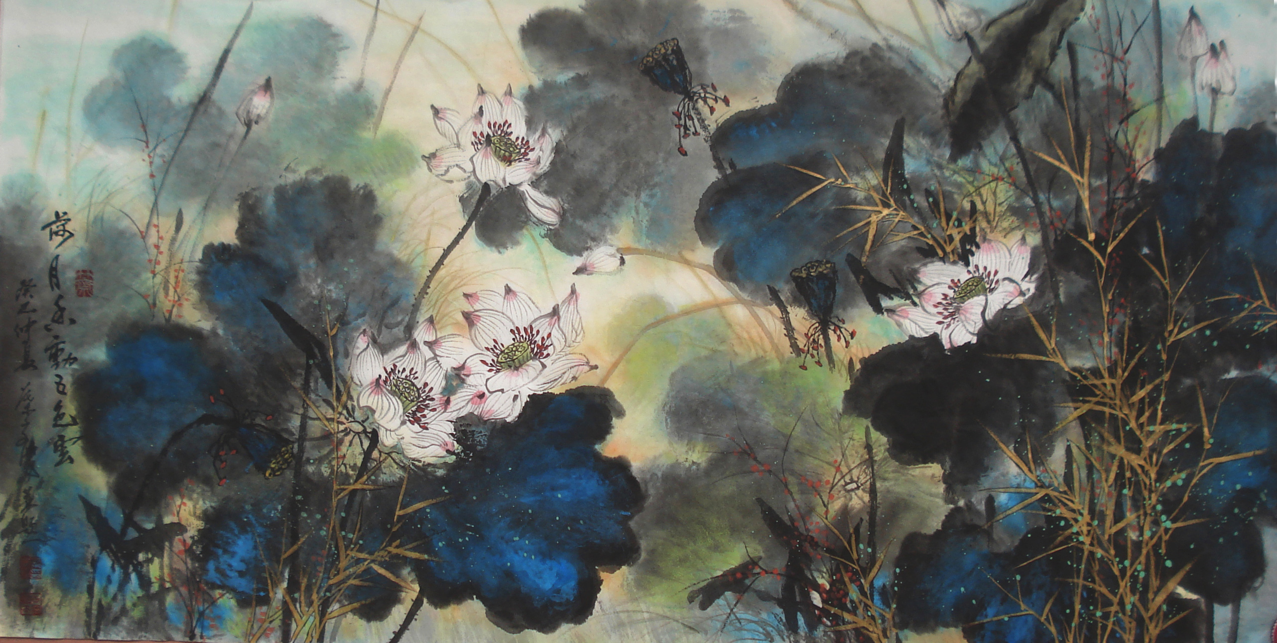 叶成舟 荷月香动五色云69x138cm 2013年