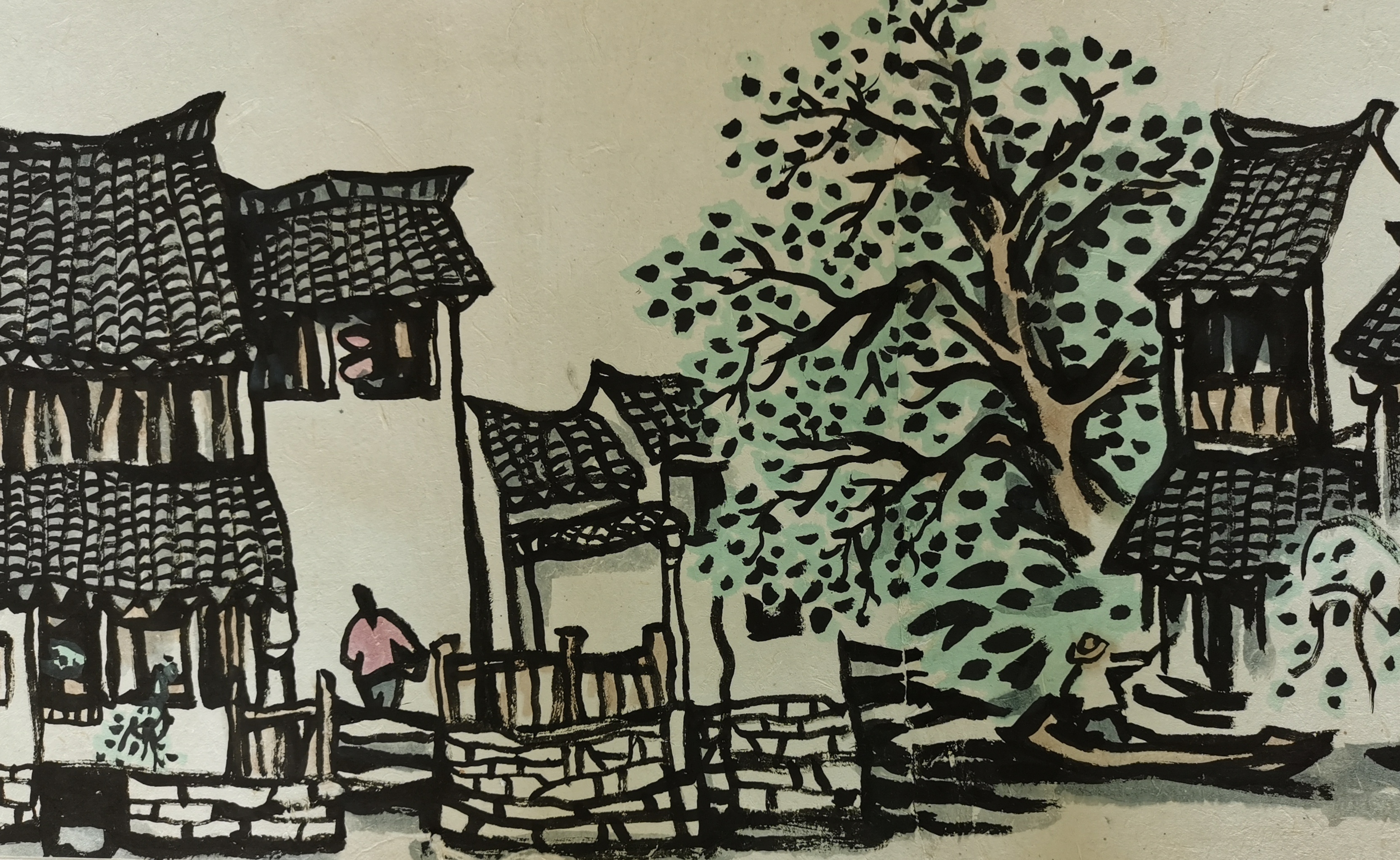 长卷之局部宣纸·水墨加国画色回望江南·水乡西塘刘玉山作2014年9月