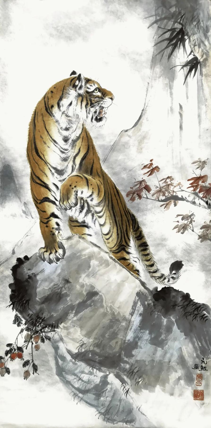 吴作人《金鱼》107×38cm 纸本设色 1980年张贞一《养鸡场》138×69cm