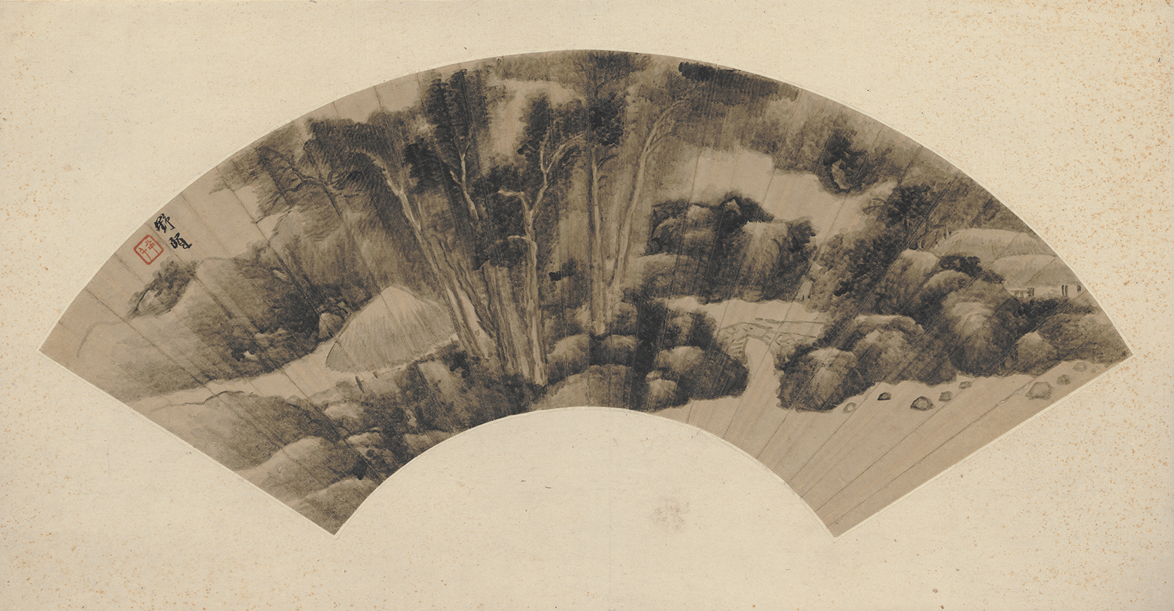 龚贤《林溪图扇面》 清(1644—1911) 纸本设色67龚贤,清画家,山水画