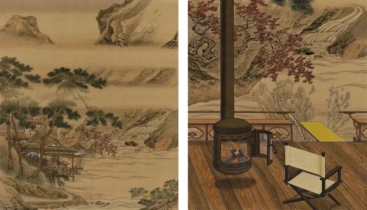 《窗中景——大水花》  王赫  2020  绢本设色   39×33cm×2第二单元