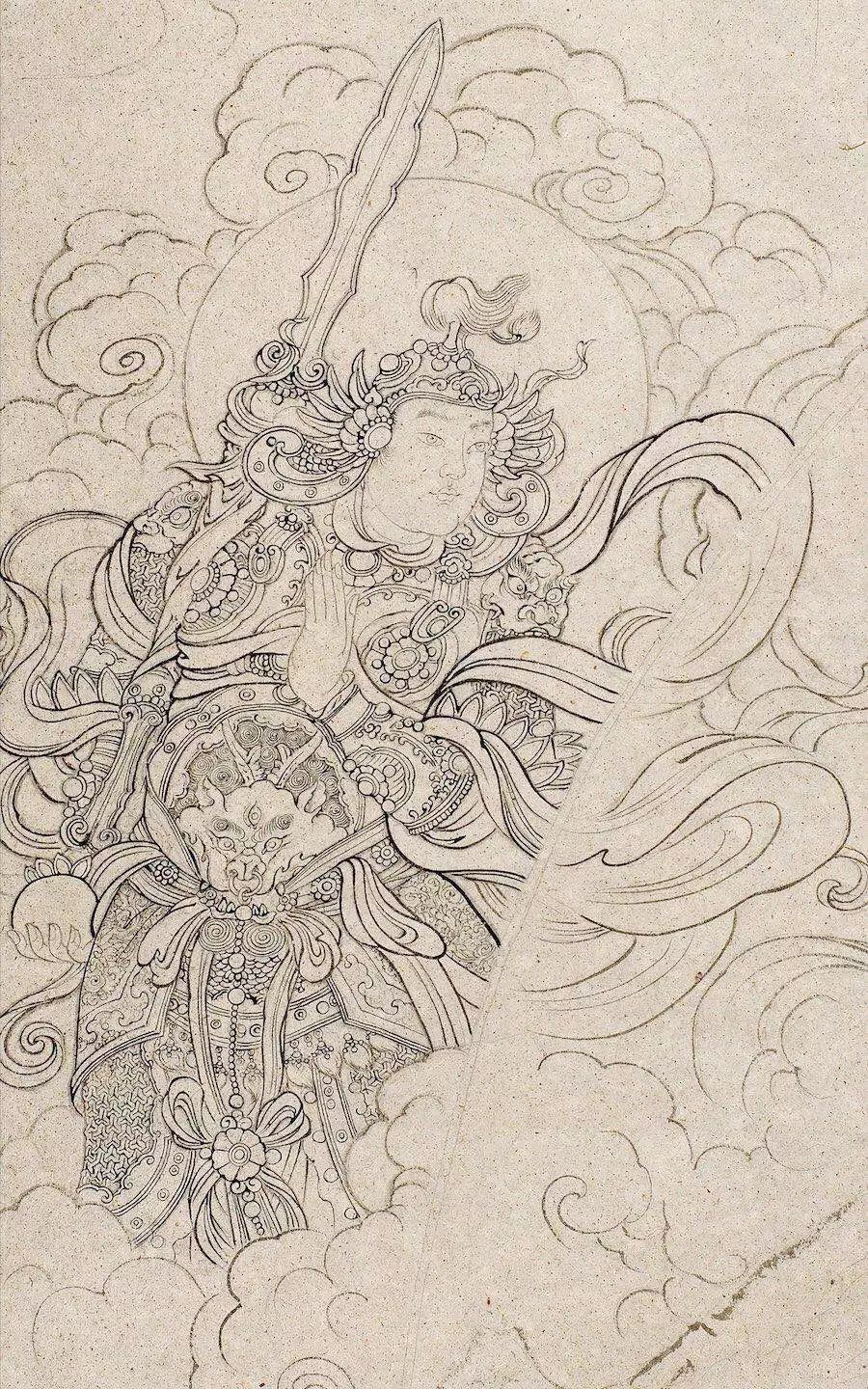 经典对画苏柏斗法海寺壁画白描作品