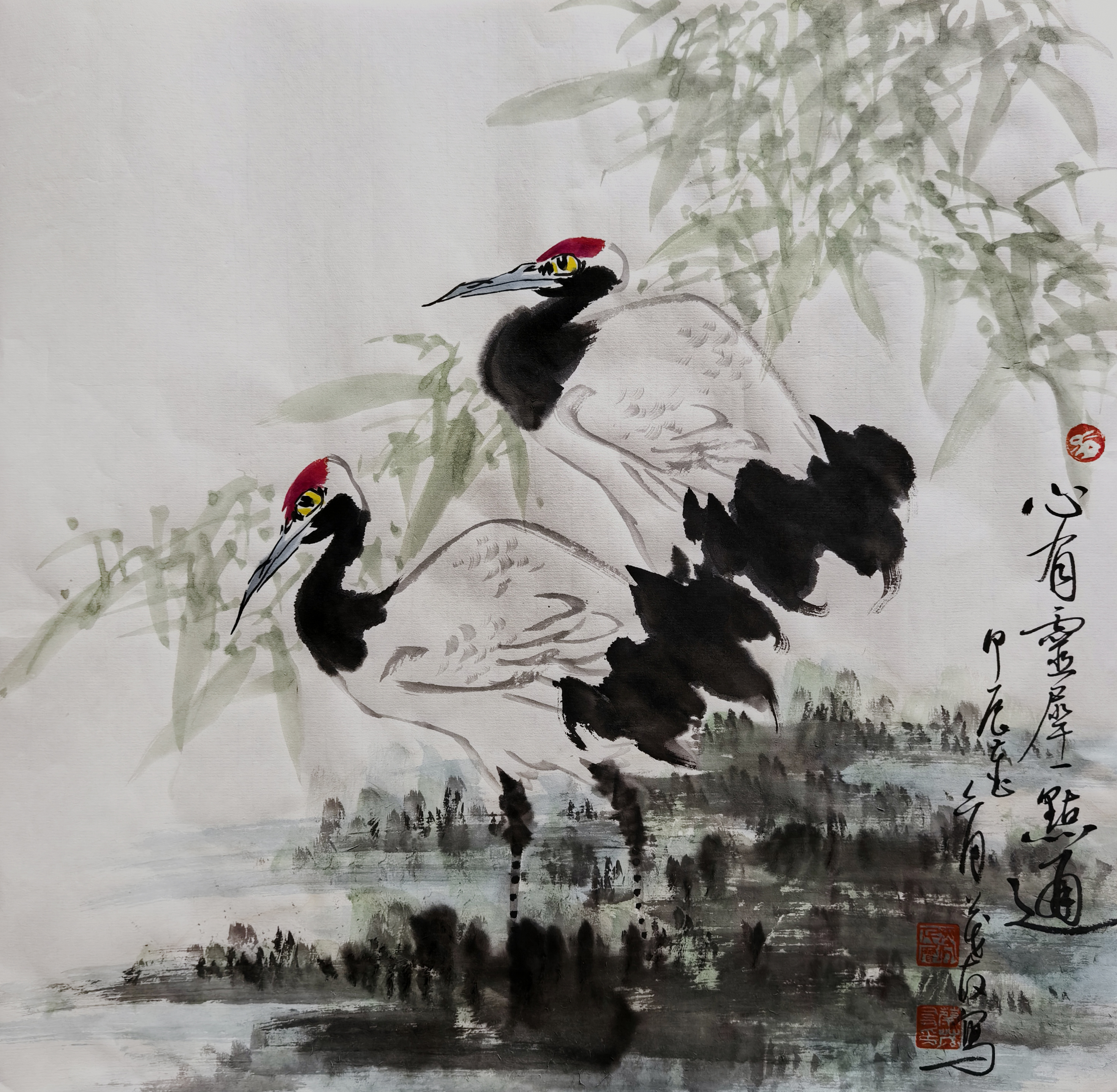 相知相随——蔡茂友甲辰年水墨仙鹤作品欣赏