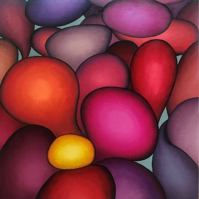 陆璐 作品名称:《送你一朵小红花》 尺寸: 80×80cm  材料: 布面油画