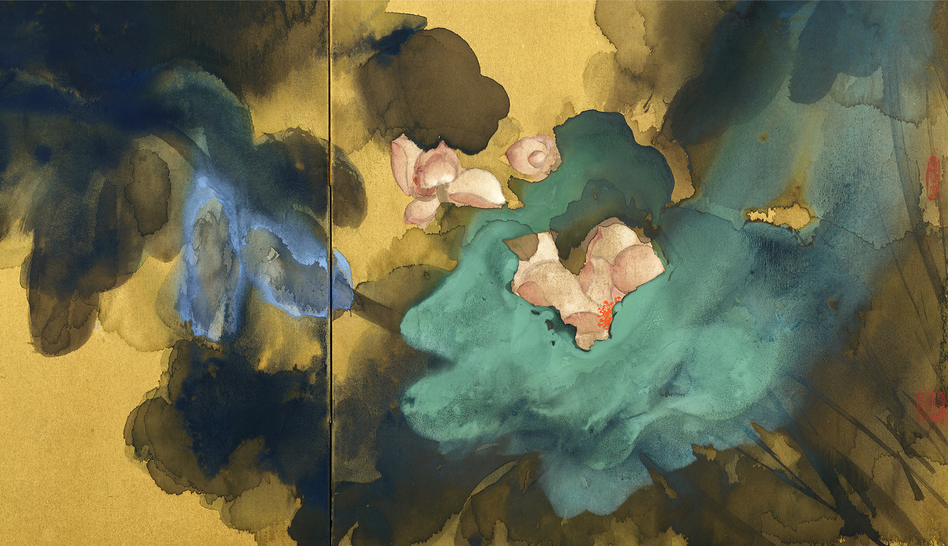 艺术财经日历 | 一幅泼彩荷花金屏风,走进张大千泼墨重彩的写意世界