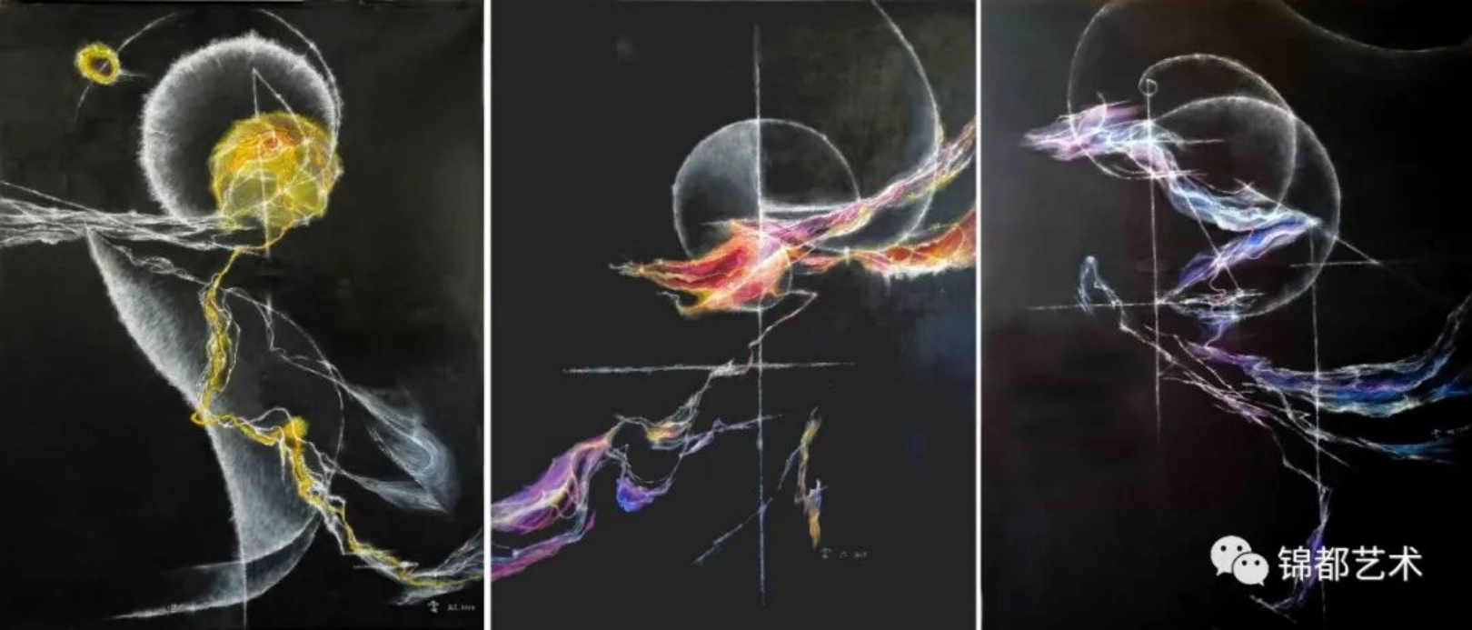 《光寂三联》146x342cm麻布油彩2019-2021雷双《光寂两联》100x160cm