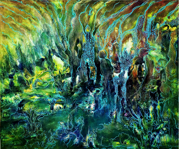 《梱-1》布面油画90x70cm  2024《岛》布面油画  30x40cm  2024黄蕾姚