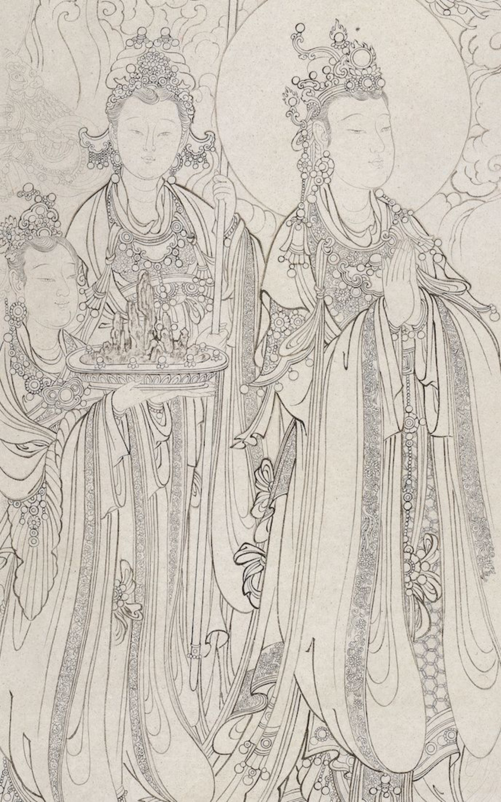 经典对画苏柏斗法海寺壁画白描作品