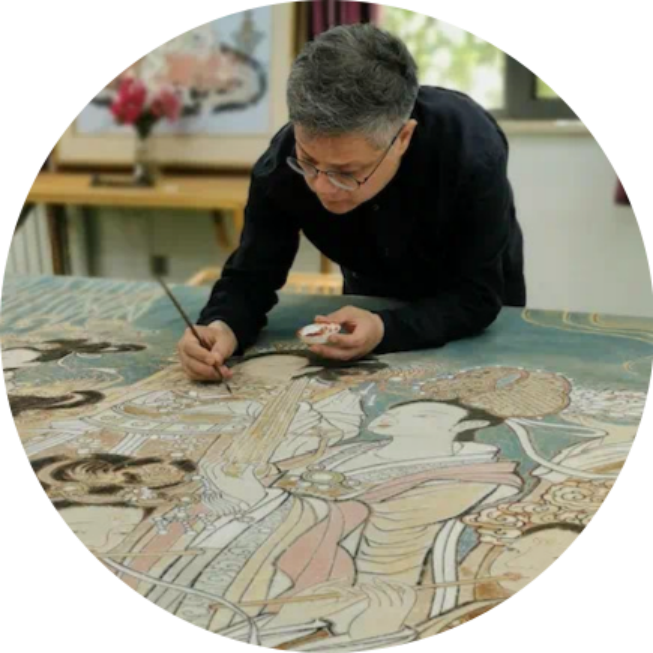 经典对画苏柏斗法海寺壁画白描作品