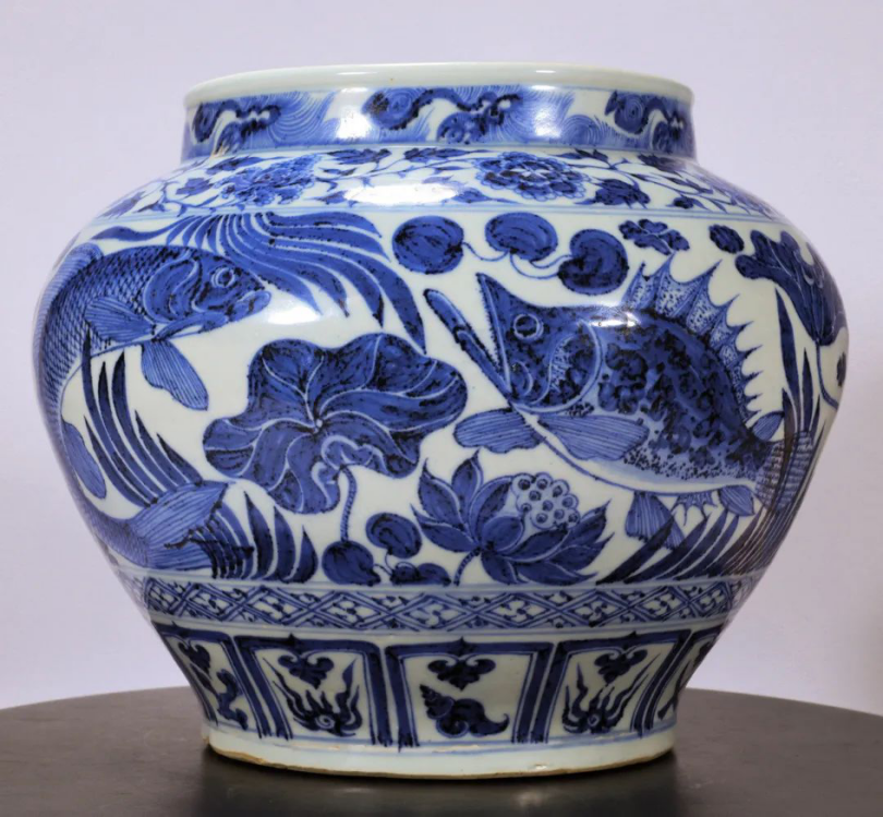 青花瓷上绘春色,世间美好皆可期——元 青花鱼藻纹大罐赏析|中古陶