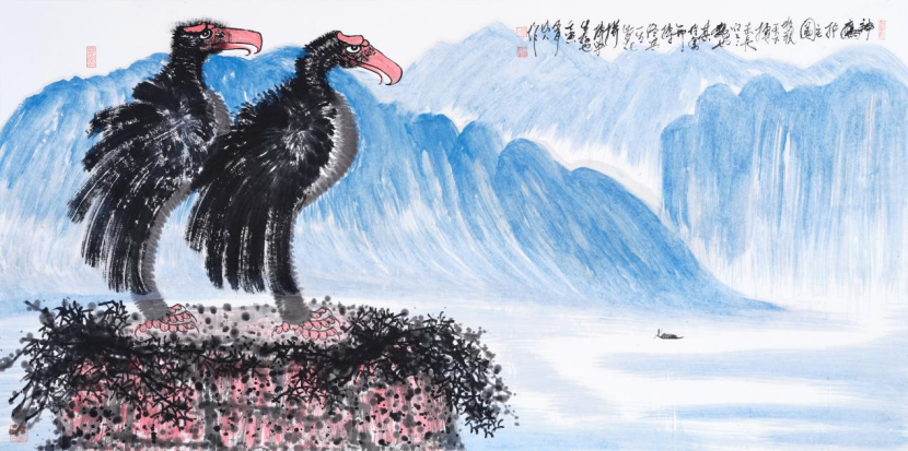 国画大家朱祖国老师巨幅作品《神鹰护主》国画大家朱祖国老师巨幅作品