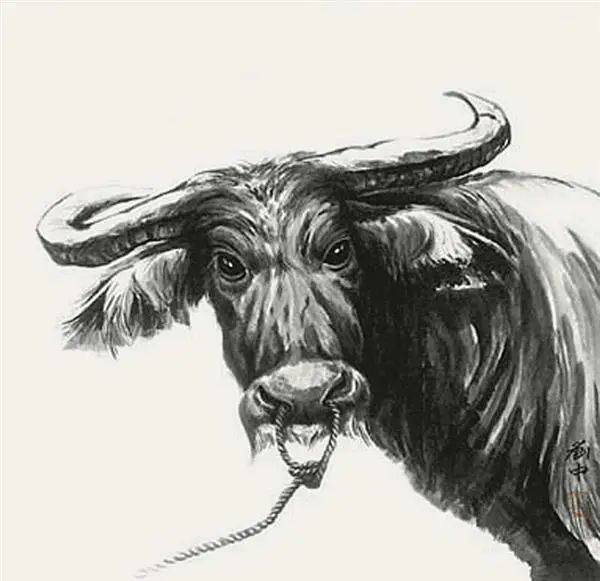 俯首耕耘的水墨牛