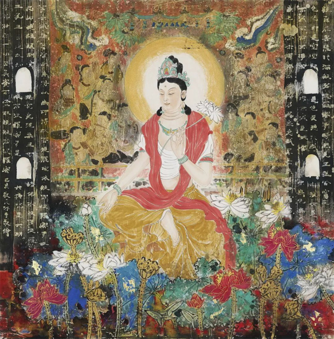 重彩观音佛像佛像画家邓敬民观音菩萨像作品欣赏