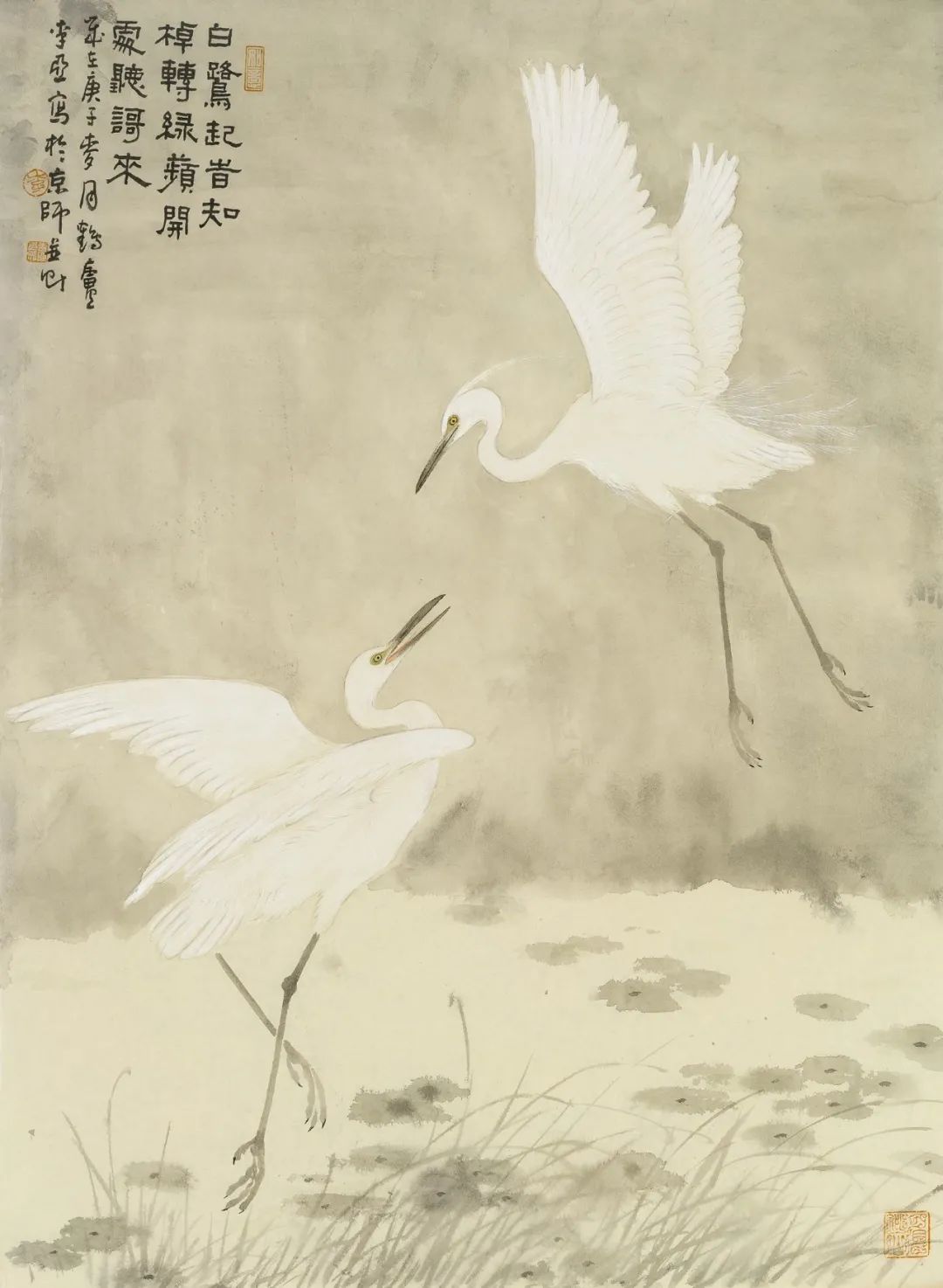 野汀白鹭飞  69x46cm  纸本设色  2020