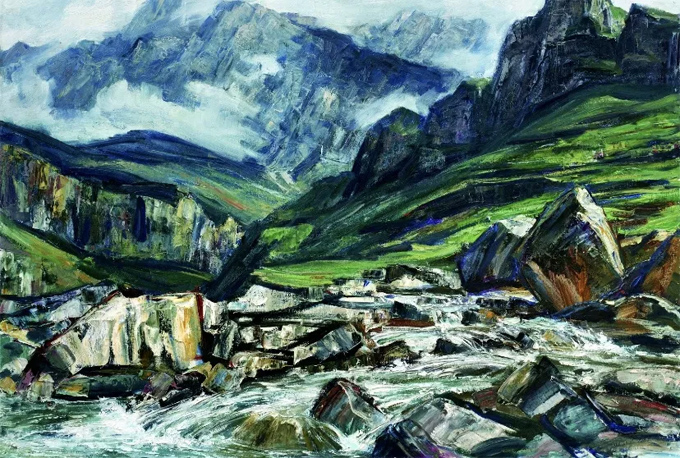 姚钟华 《乌蒙激流》纸板油画 55cm×80cm 1978年