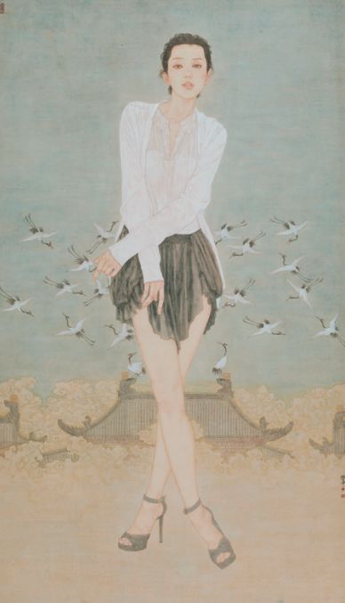 30cm 2016年董学深 《人物 1》 纸本设色 80cm×60cm 2019年丁秀琴