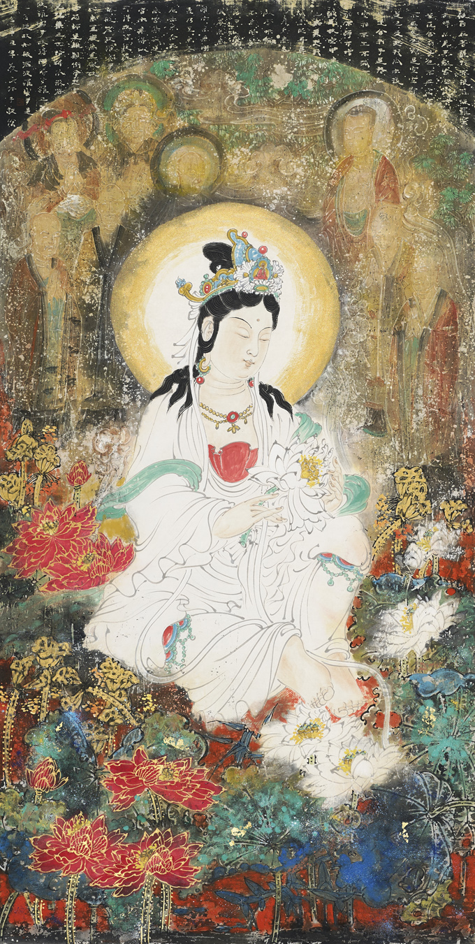 敦煌重彩观音菩萨像一当代全能型艺术家邓敬民的佛教艺术