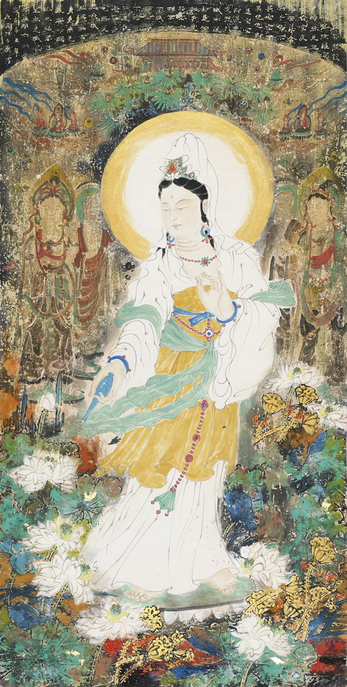 敦煌重彩观音菩萨像一当代全能型艺术家邓敬民的佛教艺术