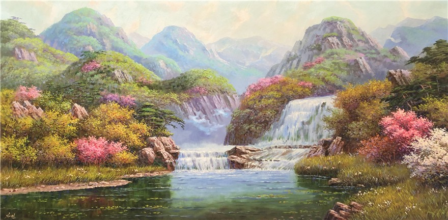 子燕|朝鲜风景油画一级画家子燕《湖光山色》|艺鼎通艺术