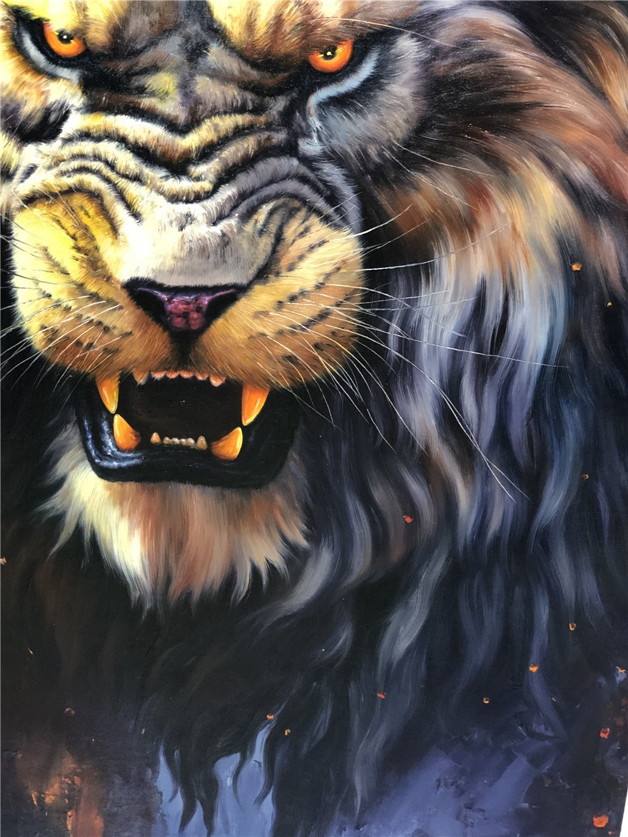 朝鲜油画 功勋艺术家 金英哲《雄狮》手绘