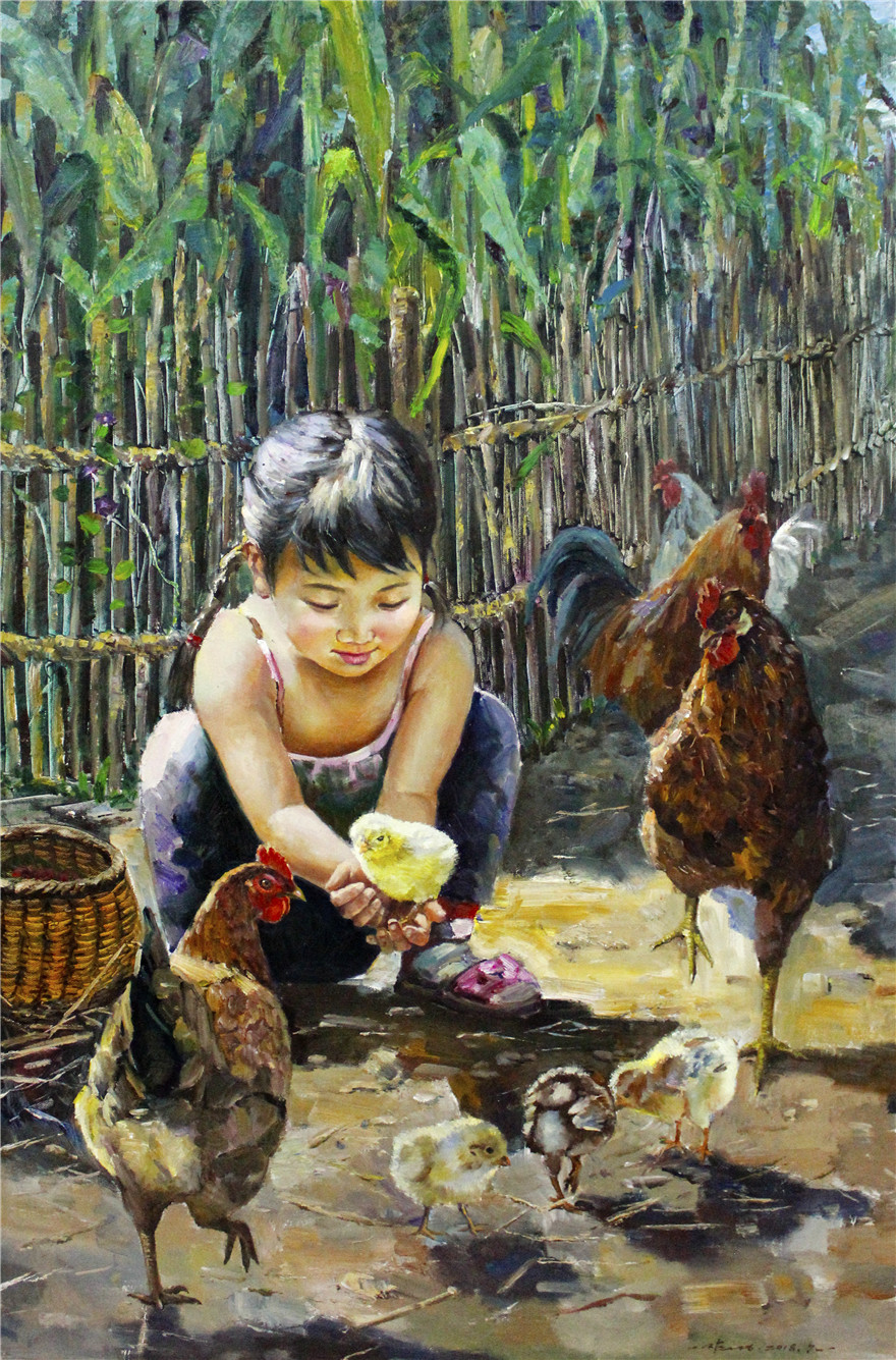 朝鲜人物油画一级画家 张恩景《小女孩》 在线拍卖,朝鲜人物油画一级