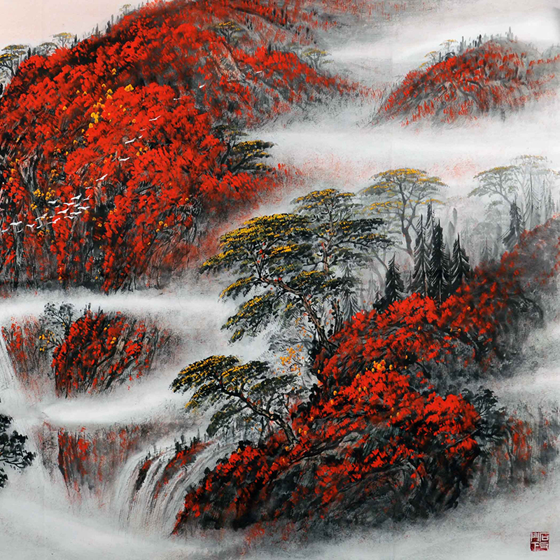 五元面值山水画作者 国家书画院副院长 李叔平【万山红遍层林尽染】