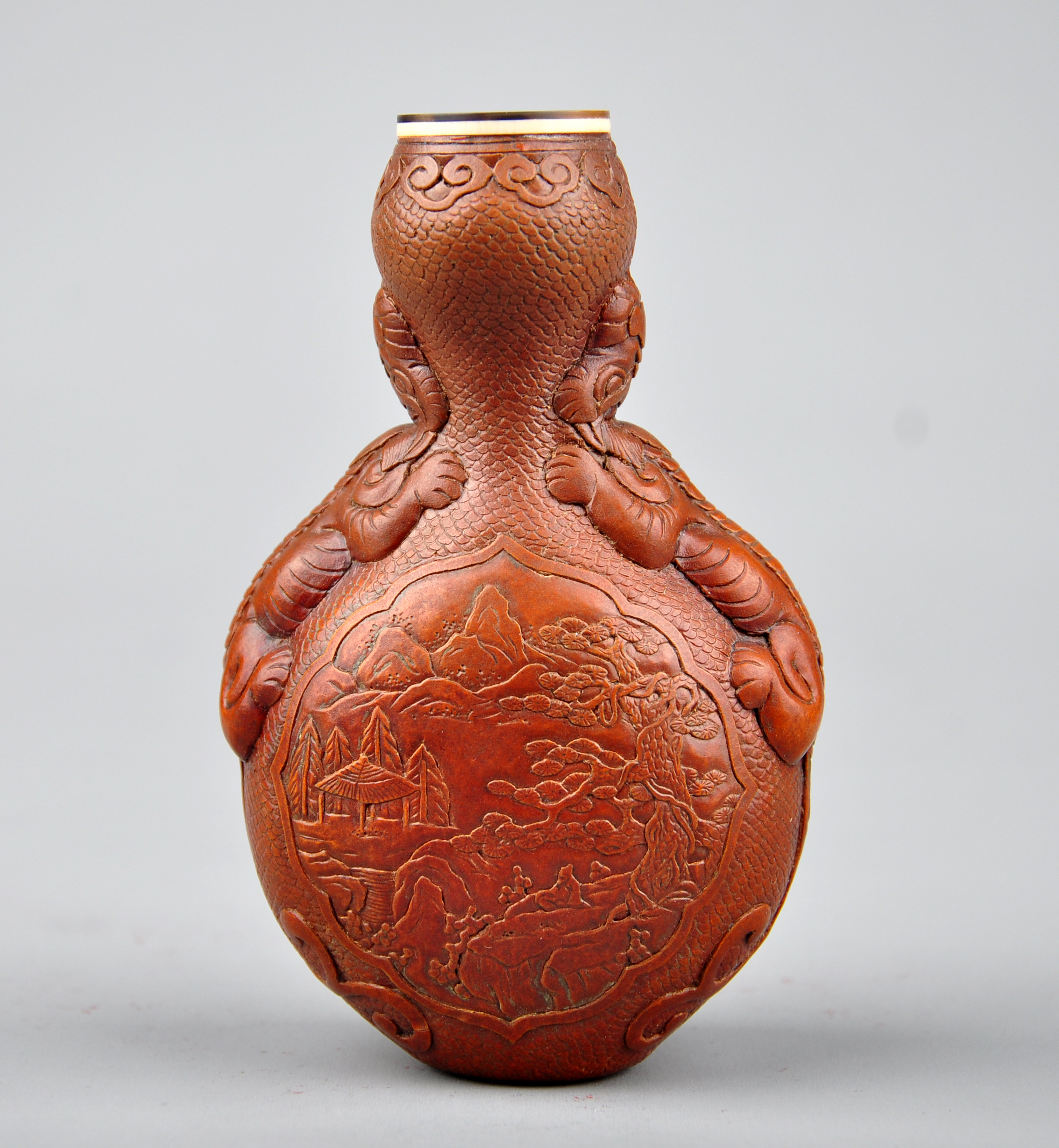 匏器山水纹葫芦瓶(玳瑁口)